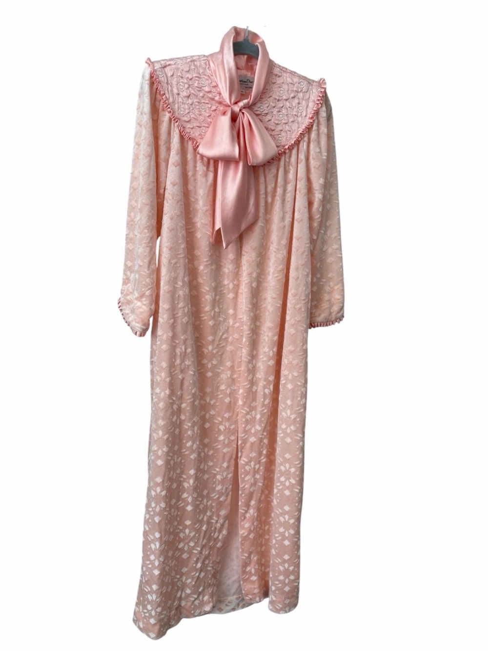 Christian Dior Vintage 1960’s Velvet Soft Pink Nightgown Bow Tie Collar